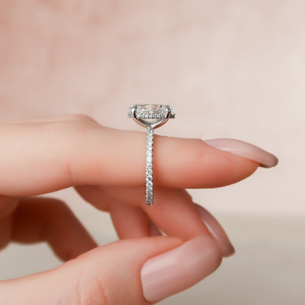 1.00-3.00 CT Oval Lab Grown Diamond Hidden Halo Engagement Ring