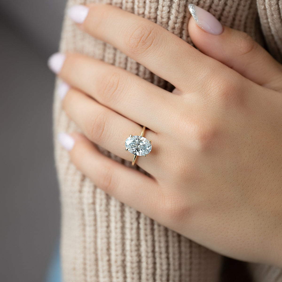 1.00-3.00 CT Oval Lab Grown Diamond Hidden Halo Engagement Ring