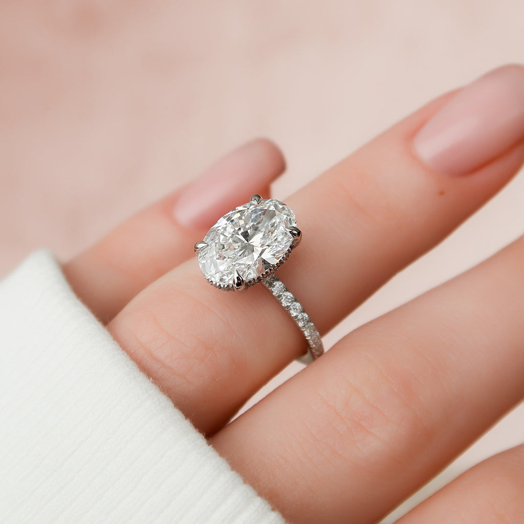 1.00-3.00 CT Oval Lab Grown Diamond Hidden Halo Engagement Ring