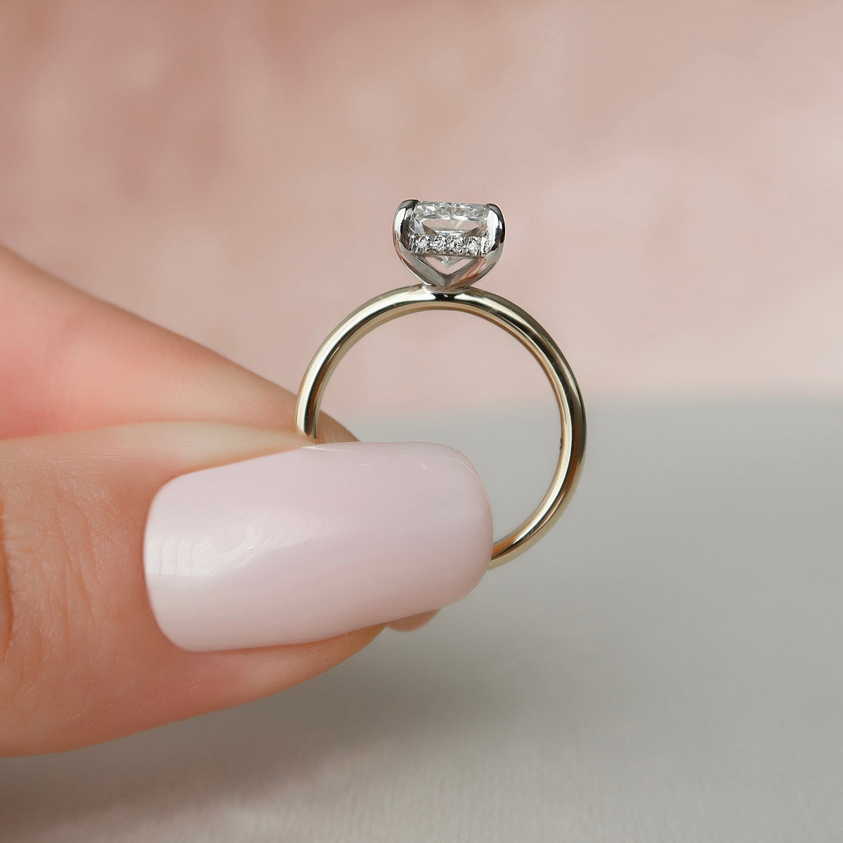 1.00-3.00 CT Radiant Lab Grown Diamond Hidden Halo Engagement Ring