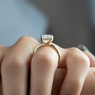 2.0-3.0 CT Oval CVD Diamond Hidden Halo Engagement Ring