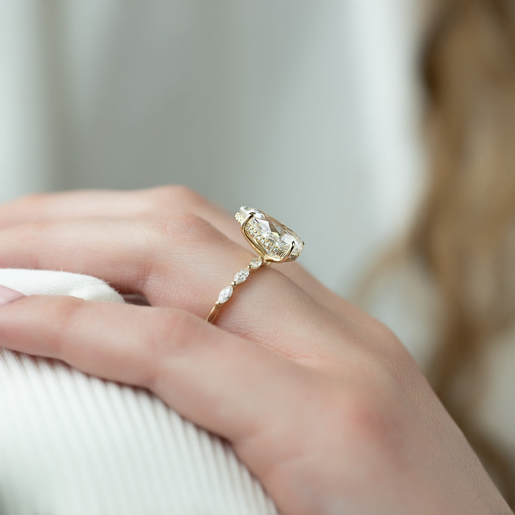 1.00-4.50 CT Pear Lab Grown Diamond Hidden Halo Engagement Ring