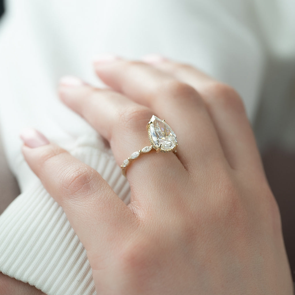 1.00-4.50 CT Pear Lab Grown Diamond Hidden Halo Engagement Ring
