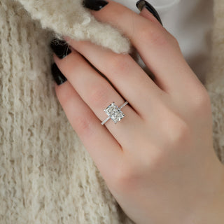 1.50-3.50 CT Radiant CVD Diamond Hidden Halo & Pave Engagement Ring
