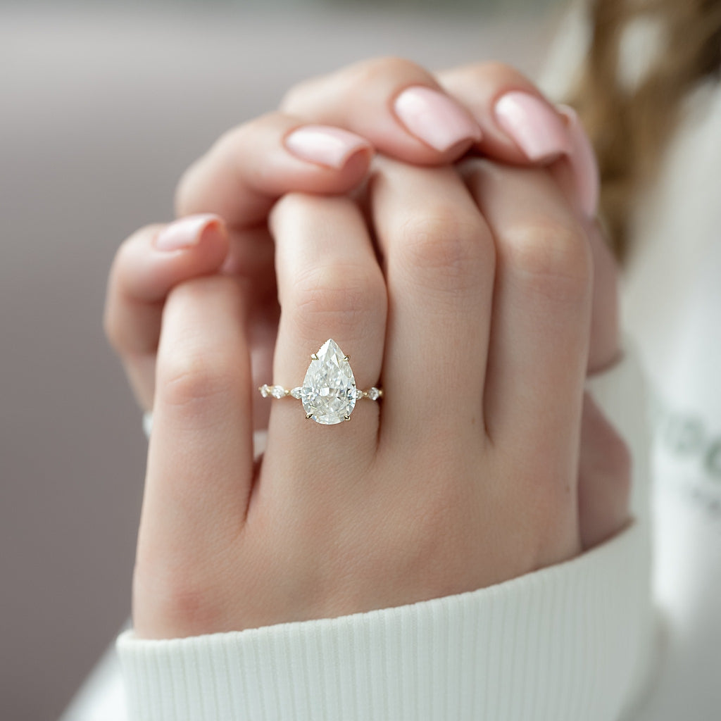 1.00-4.50 CT Pear Lab Grown Diamond Hidden Halo Engagement Ring