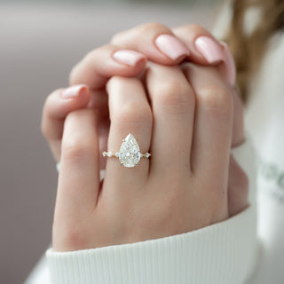 2.50-4.50 CT Pear CVD Diamond Hidden Halo & Pave Engagement Ring