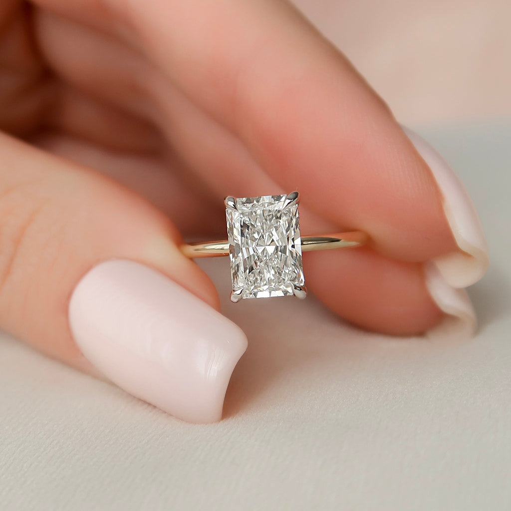 1.00-3.00 CT Radiant Lab Grown Diamond Hidden Halo Engagement Ring