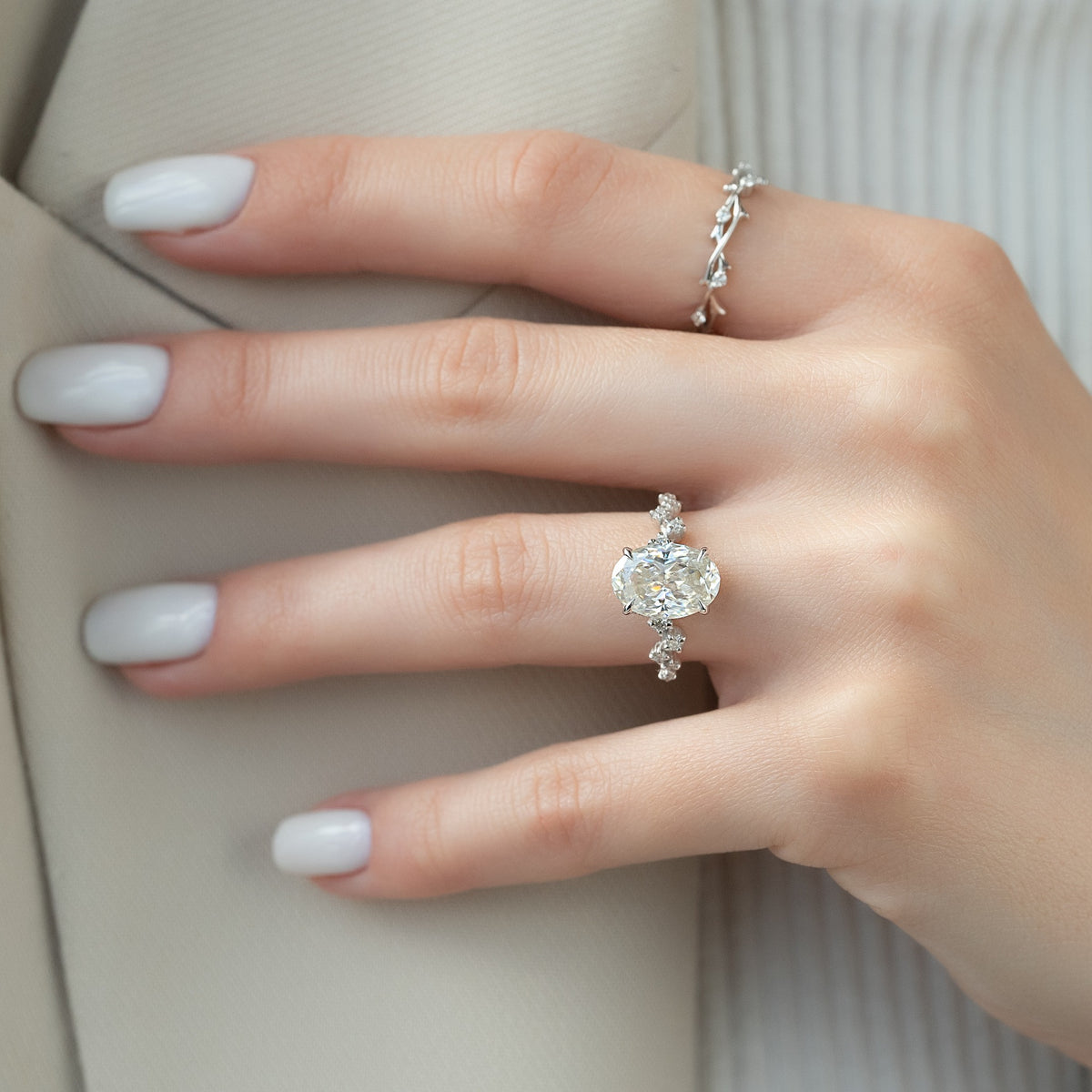 3.0-5.0 CT Oval Lab Grown Diamond Hidden Halo Engagement Ring