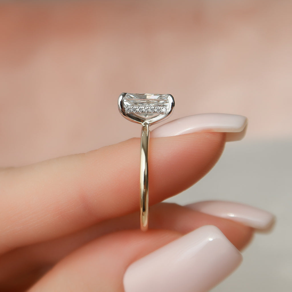 1.00-3.00 CT Radiant Lab Grown Diamond Hidden Halo Engagement Ring