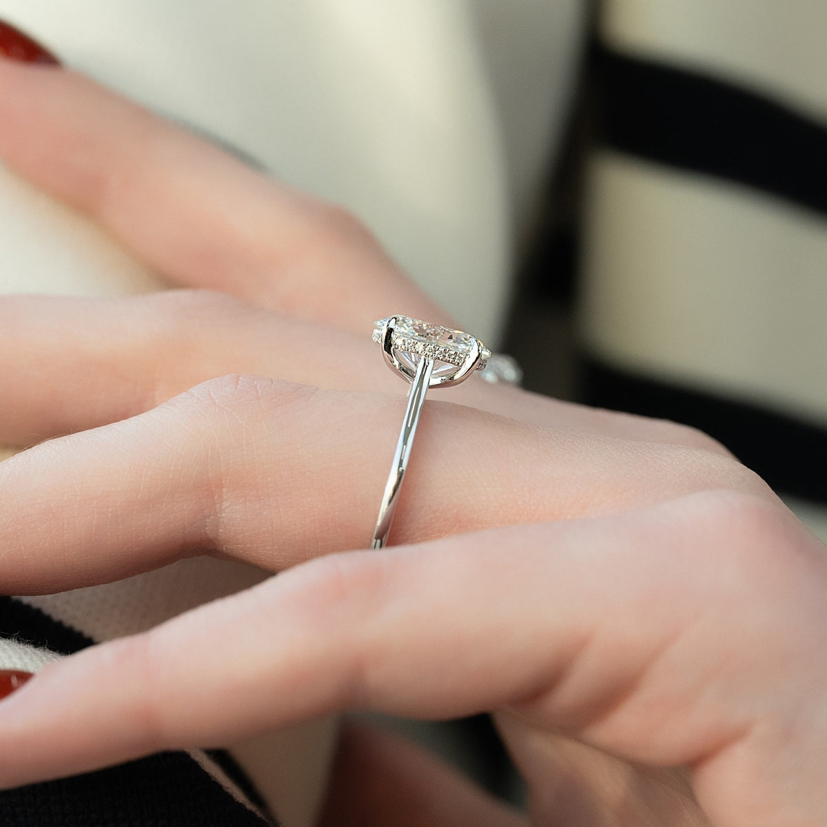 1.0-3.0 CT Oval Lab Grown Diamond Hidden Halo Engagement Ring