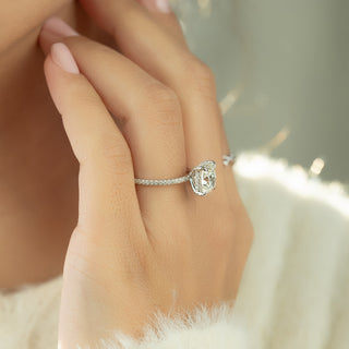 1.0 -3.0 CT Elongated Cushion CVD Diamond Hidden Halo & Pave Engagement Ring