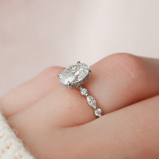 1.50-3.50 CT Oval CVD Diamond Hidden Halo & Pave Engagement Ring