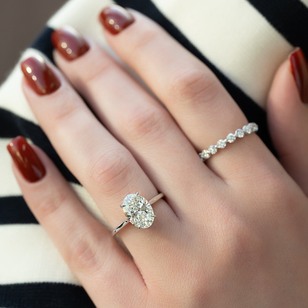 1.0-3.0 CT Oval Lab Grown Diamond Hidden Halo Engagement Ring