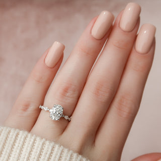 1.50-3.50 CT Oval CVD Diamond Hidden Halo & Pave Engagement Ring