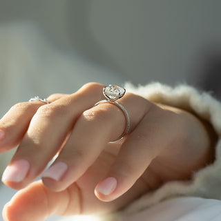 1.0 -3.0 CT Elongated Cushion CVD Diamond Hidden Halo & Pave Engagement Ring