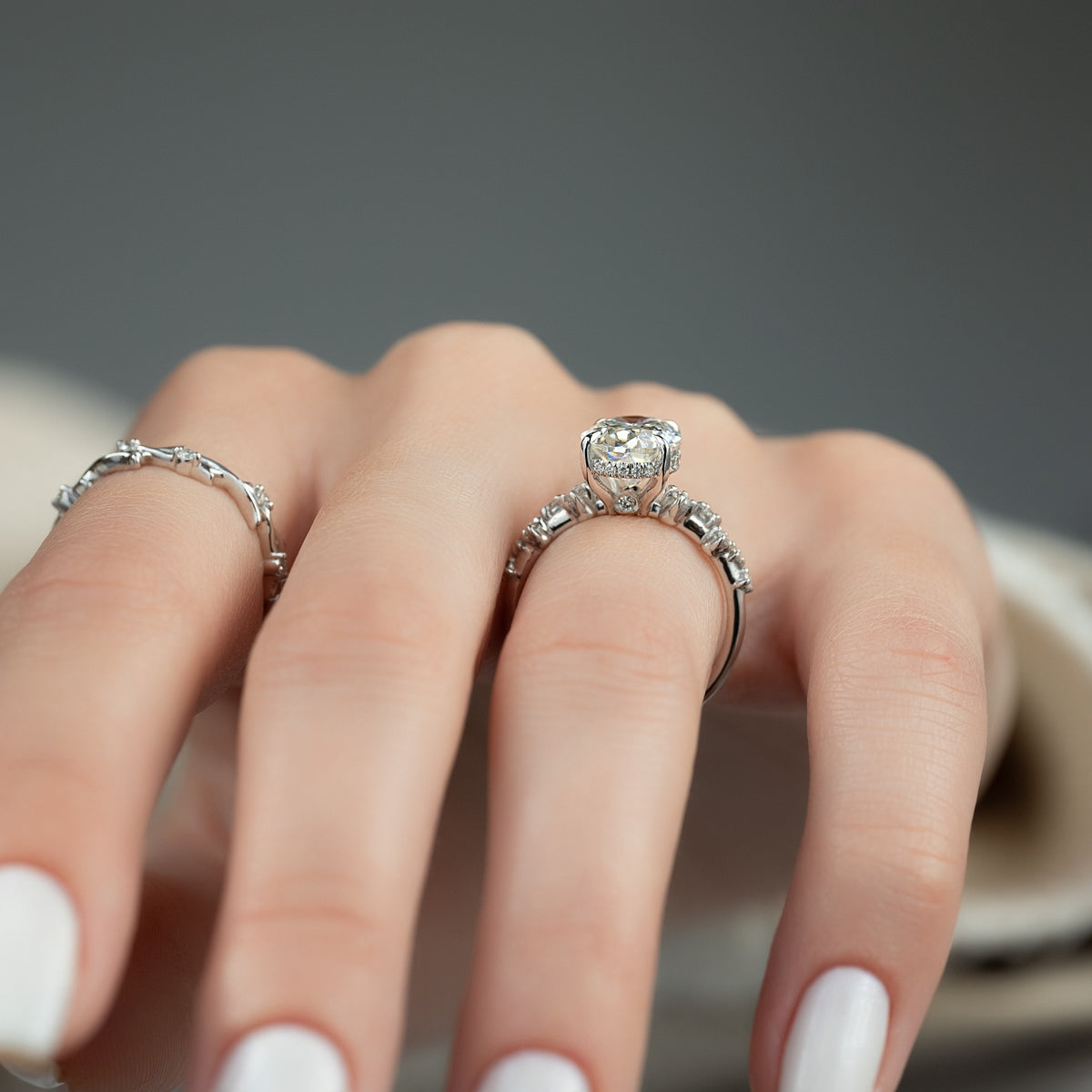 3.0-5.0 CT Oval Lab Grown Diamond Hidden Halo Engagement Ring