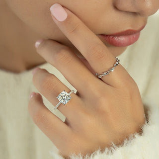 1.0 -3.0 CT Elongated Cushion CVD Diamond Hidden Halo & Pave Engagement Ring