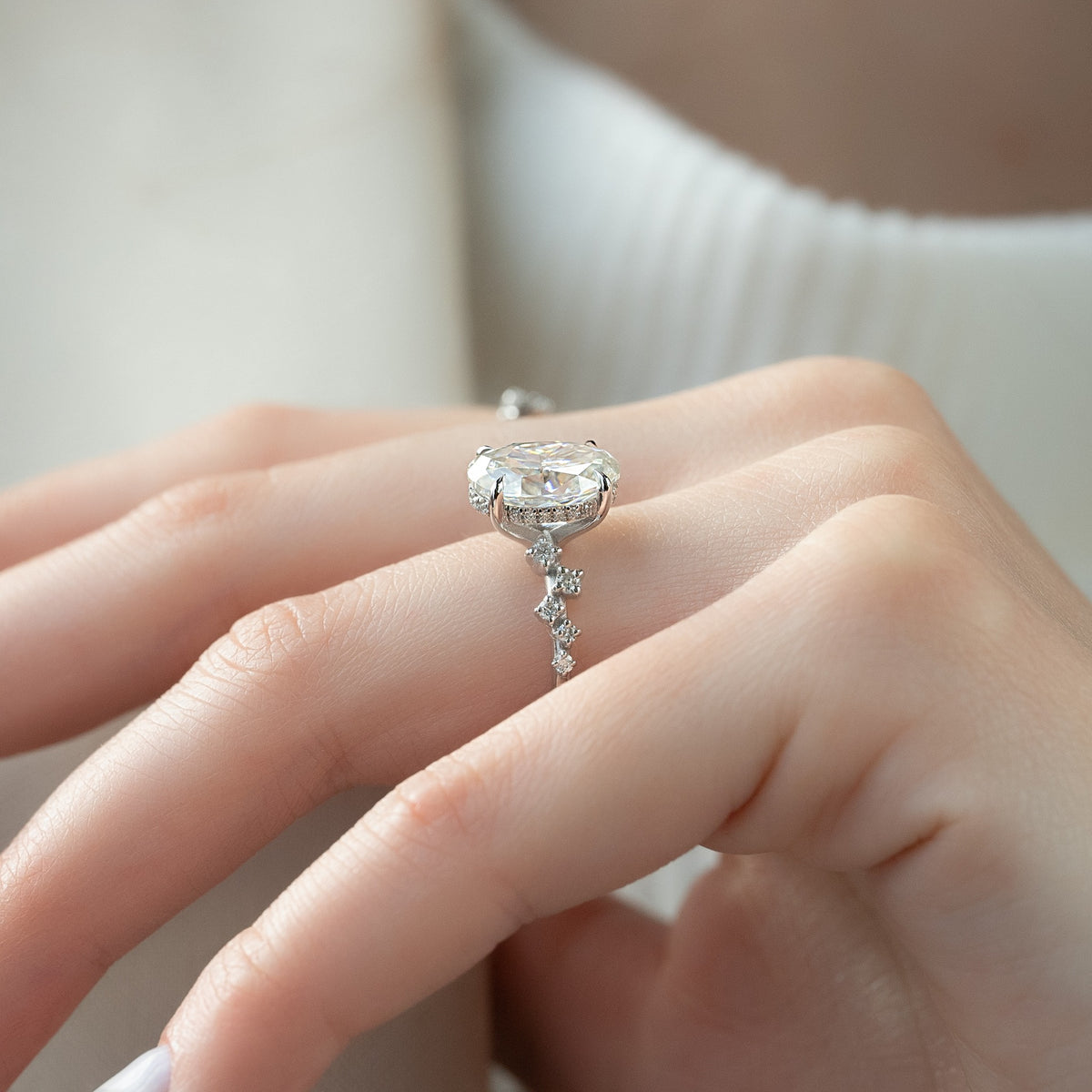 3.0-5.0 CT Oval Lab Grown Diamond Hidden Halo Engagement Ring
