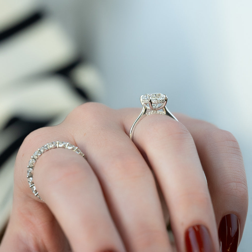 1.0-3.0 CT Oval Lab Grown Diamond Hidden Halo Engagement Ring