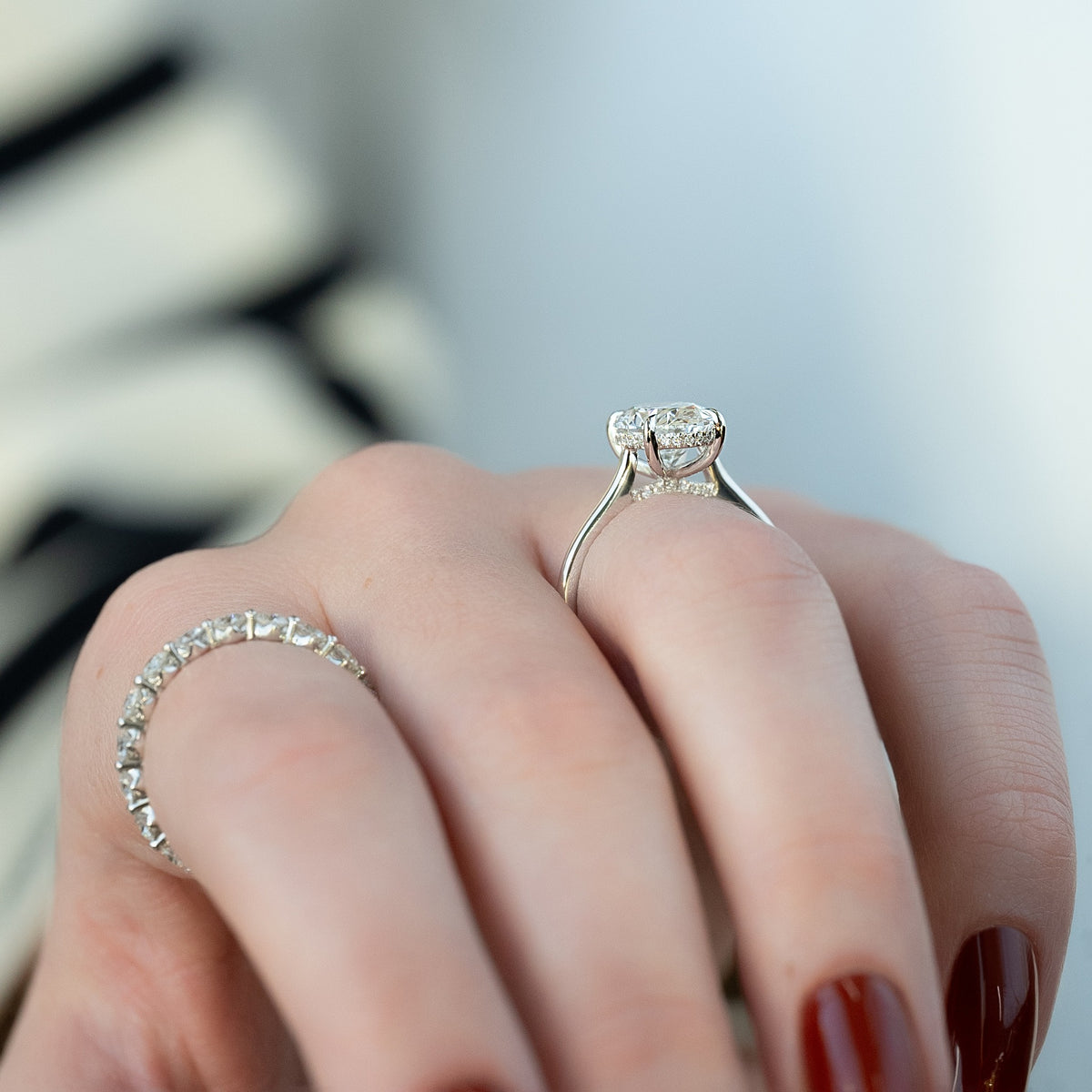 1.0-3.0 CT Oval Lab Grown Diamond Hidden Halo Engagement Ring