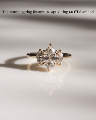 1.0 CT Marquise G/VVS2 CVD Diamond Three Stone Style Engagement Ring - violetjewels