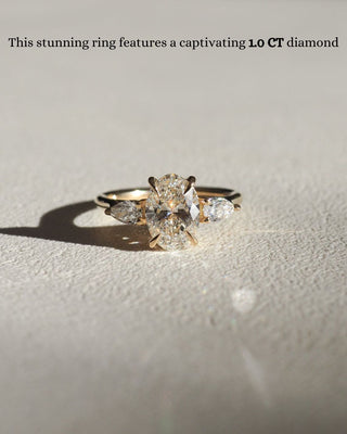 1.0 CT Oval E/VS1 CVD Diamond Three Stone Style Engagement Ring - violetjewels
