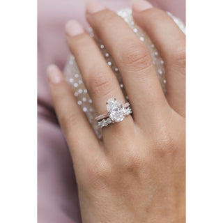 3.20 CT Pear Solitaire Hidden Halo & Pave Moissanite Engagement Ring - violetjewels