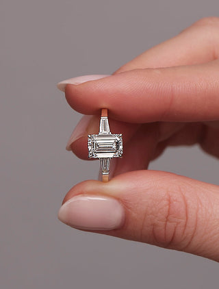 Three Stone Ring with 2.0 CT Emerald Cut Moissanite - violetjewels