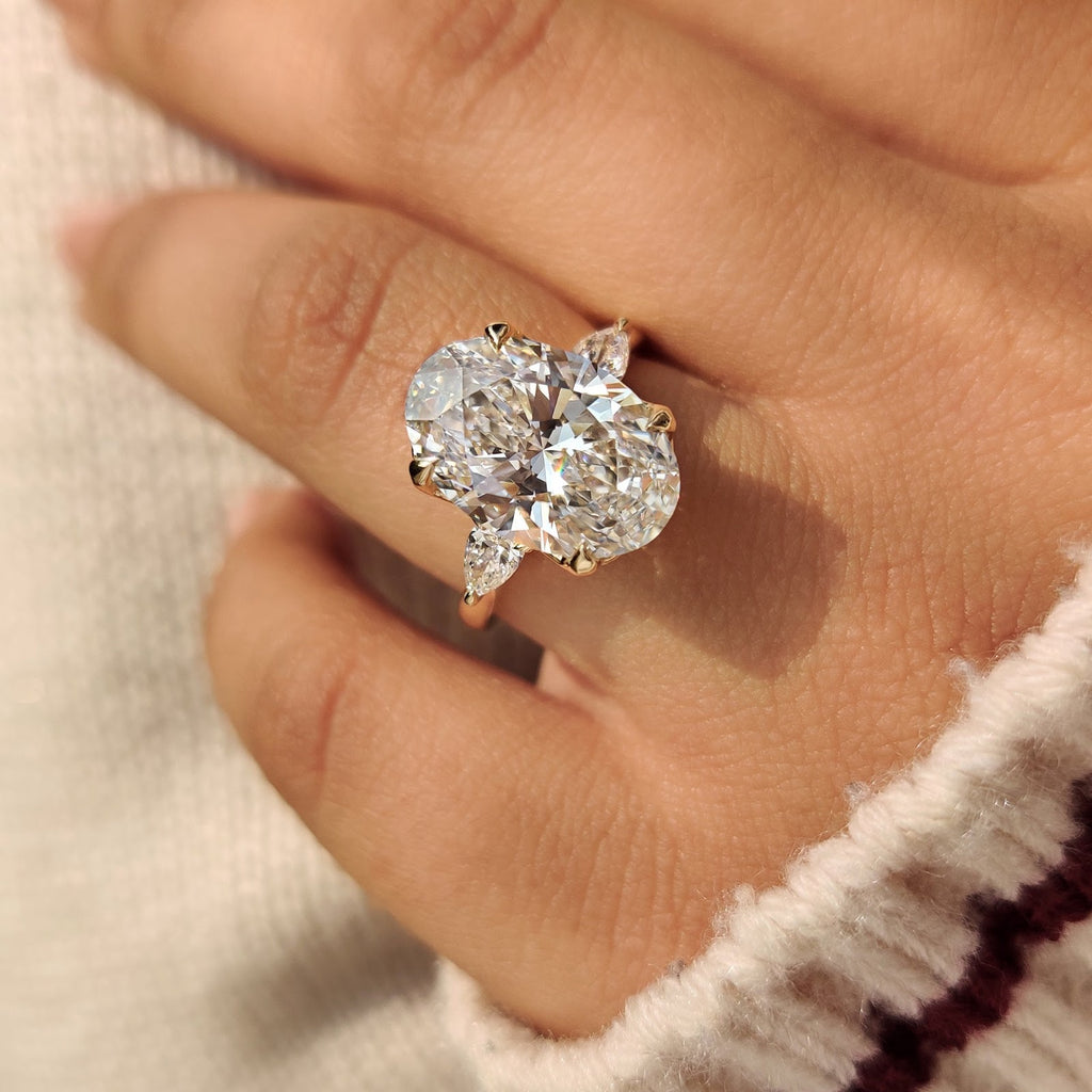 5.0 CT Oval Diamond Brilliance Pear Accent Three Stone Engagement Ring