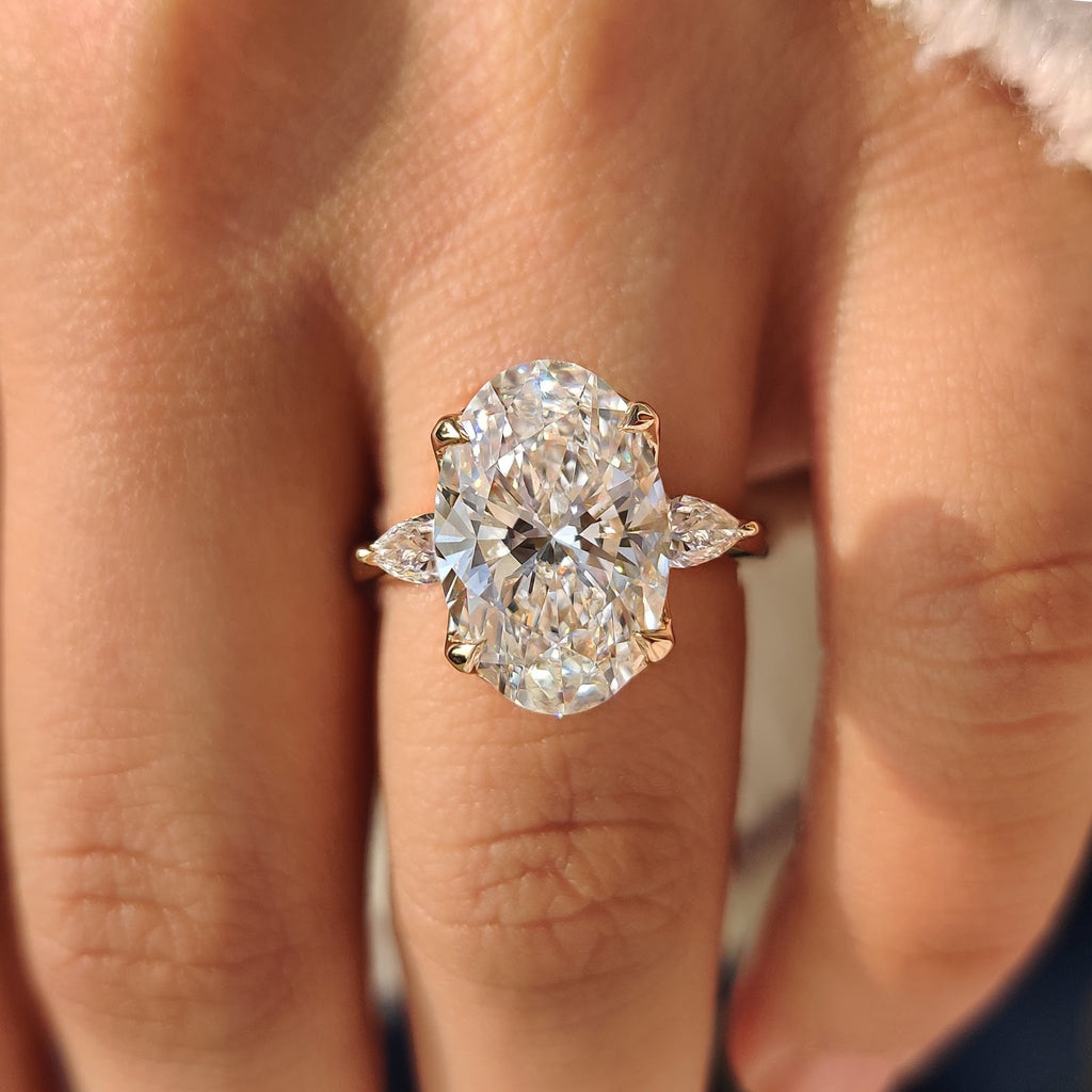 5.0 CT Oval Diamond Brilliance Pear Accent Three Stone Engagement Ring