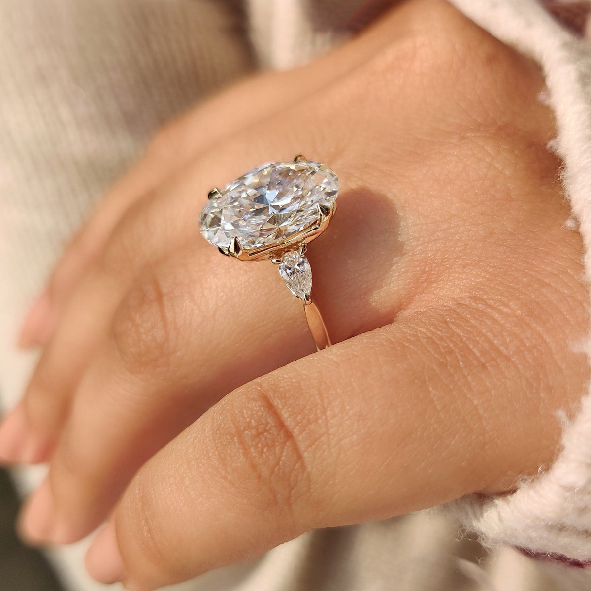 5.0 CT Oval Diamond Brilliance Pear Accent Three Stone Engagement Ring
