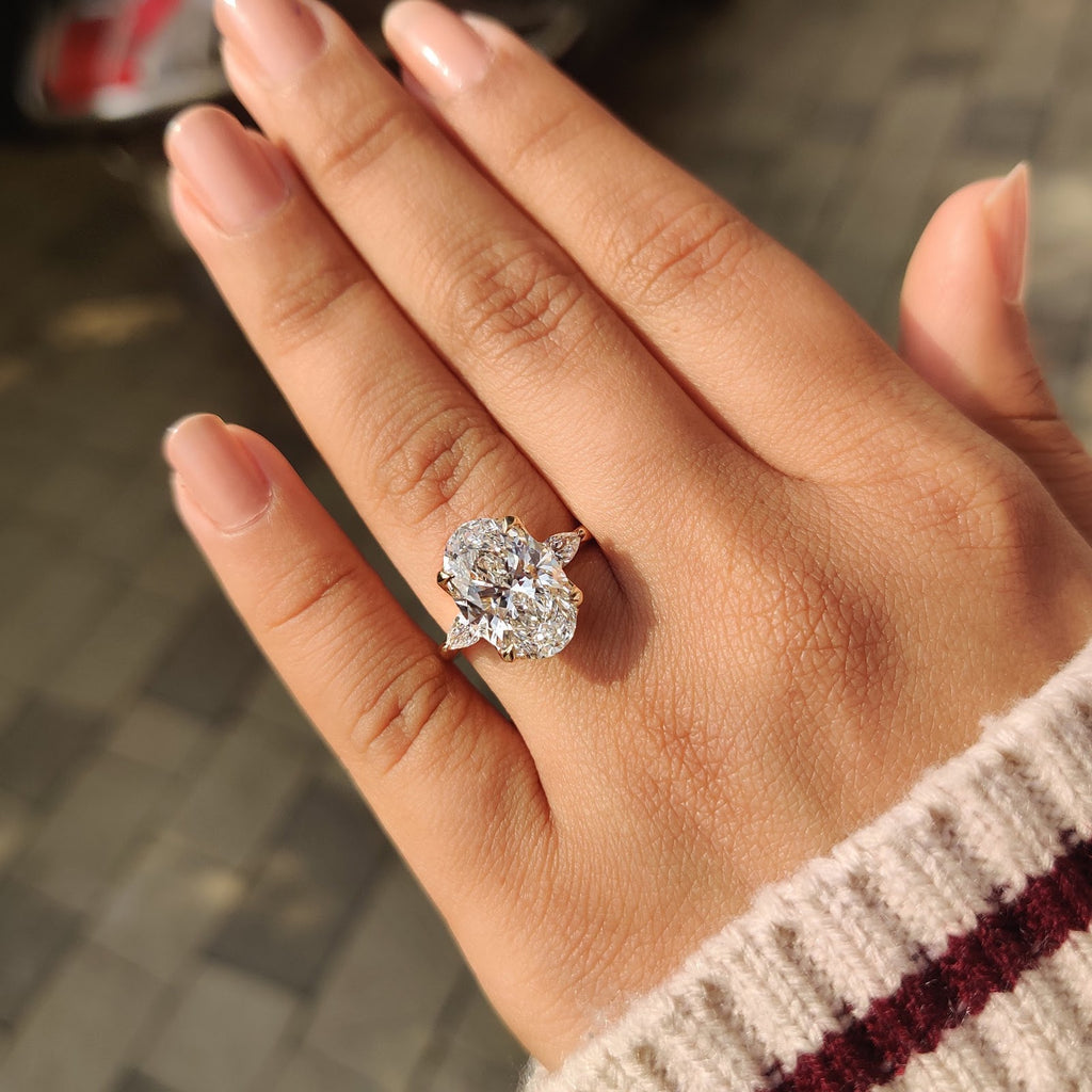5.0 CT Oval Diamond Brilliance Pear Accent Three Stone Engagement Ring