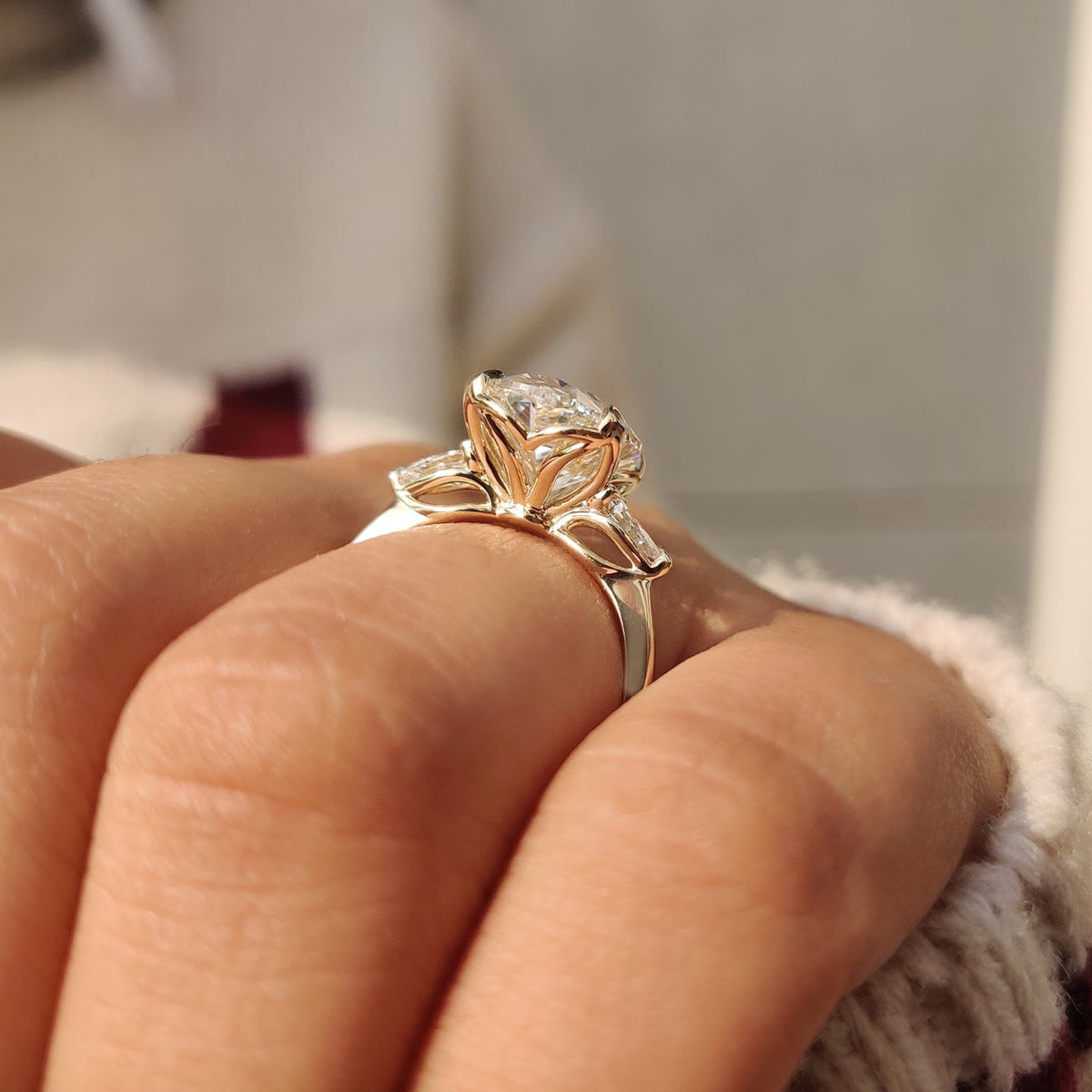 5.0 CT Oval Diamond Brilliance Pear Accent Three Stone Engagement Ring