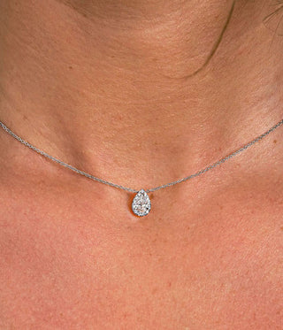 0.50 CT Pear Moissanite Diamond Halo Pendent Necklace - violetjewels