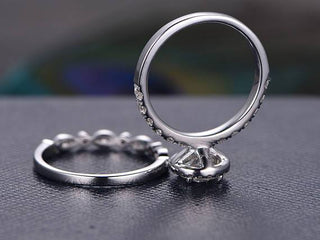 1.0 CT Round Cut Halo Moissanite Bridal Ring Set - violetjewels