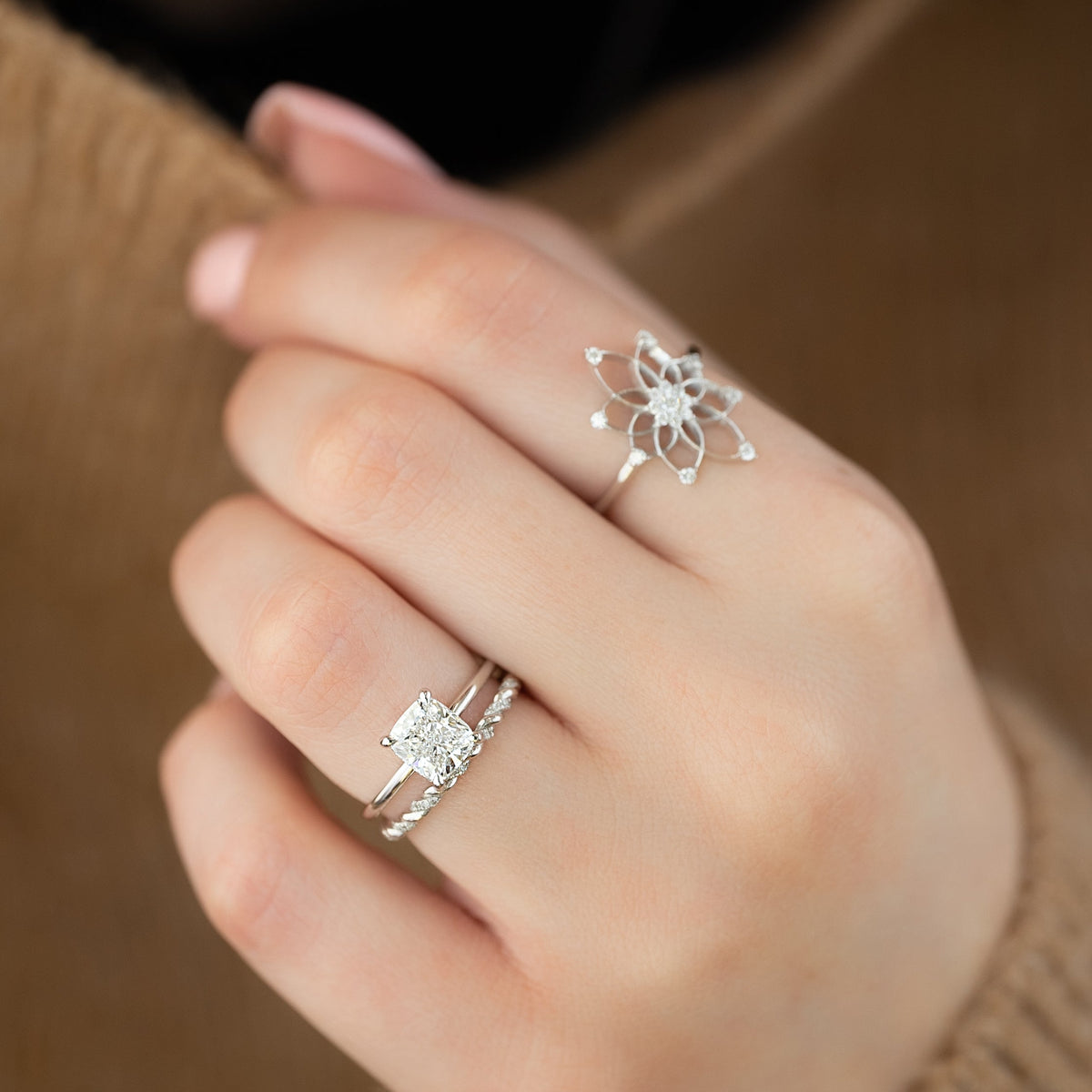 Twisted wedding band with round diamonds – elegant and unique braided design
