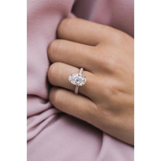 3.20 CT Pear Solitaire Hidden Halo & Pave Moissanite Engagement Ring - violetjewels