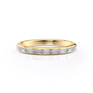 Baguette diamond half eternity wedding band – sleek and modern timeless design