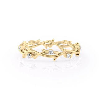 Round diamond twig wedding band – nature-inspired design with organic elegance