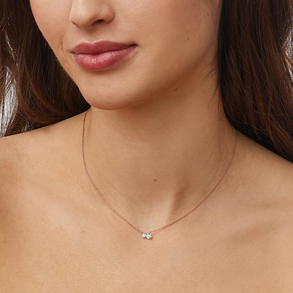 0.35 TCW Round Moissanite Diamond Two Stones Pendent Necklace - violetjewels