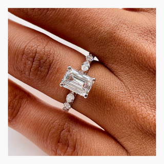 1.71ct Emerald E- VS Pave Diamond Engagement Ring