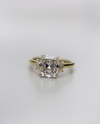 3.50 CT Old Mine Cushion Three Stone Moissanite Engagement Ring - violetjewels