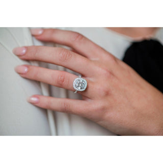 3.60 CT Cushion Halo & Pave Moissanite Engagement Ring - violetjewels