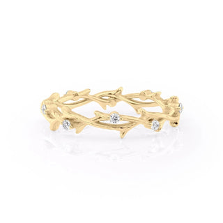 Round diamond twig wedding band – delicate nature-inspired design with organic charm