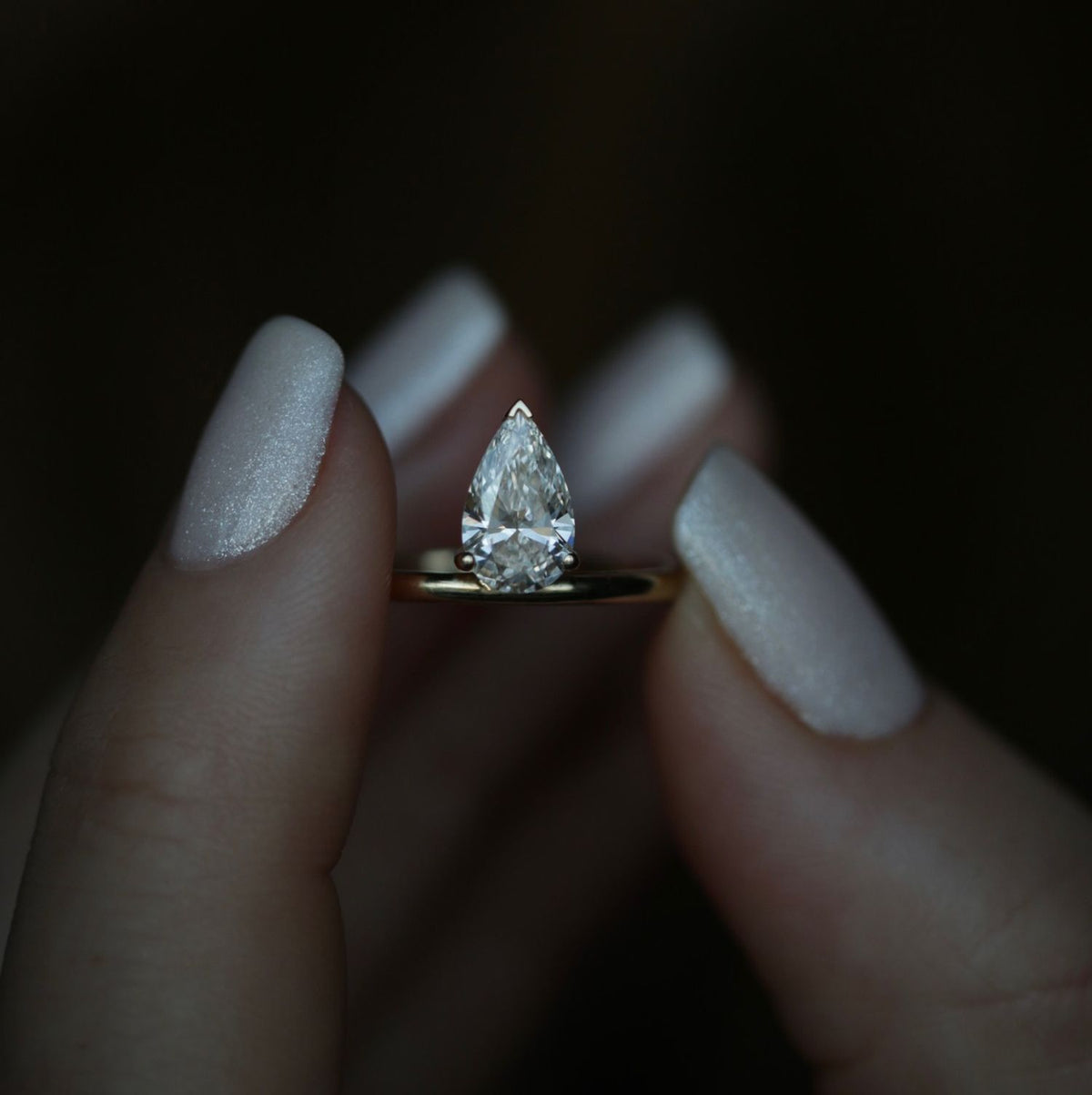 0.93 CT Pear Solitaire CVD F/VVS1 Diamond Engagement Ring - violetjewels