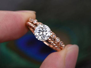 0.75 CT Round Solitaire Twisted Pave Moissanite Bridal Ring Set - violetjewels
