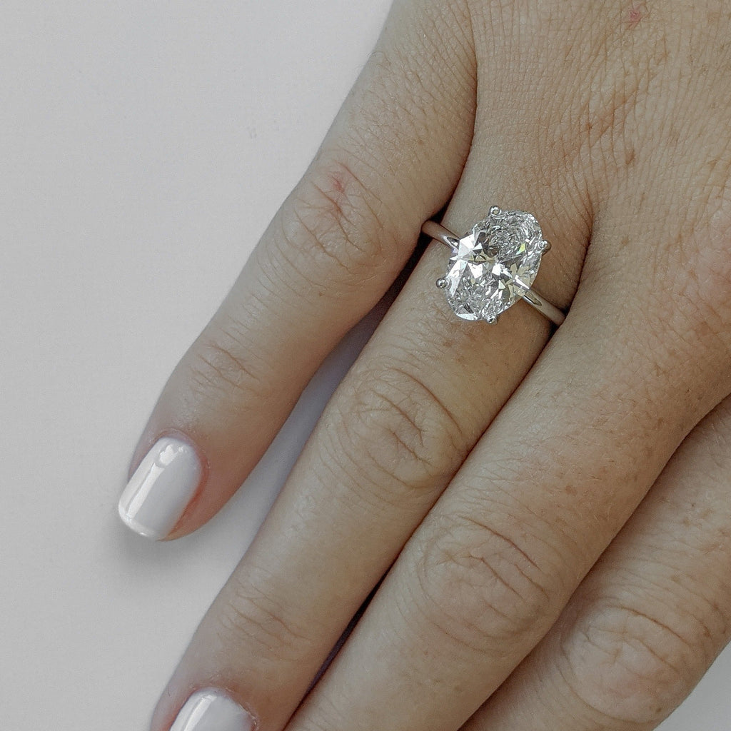 3.05ct Oval D- VS1 Diamond Solitaire Engagement Ring - violetjewels