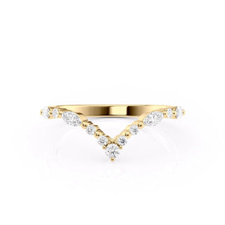 Curved wedding band with round and marquise diamonds – graceful and unique design