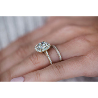 4.0 CT Cushion Halo & Pave Moissanite Engagement Ring - violetjewels