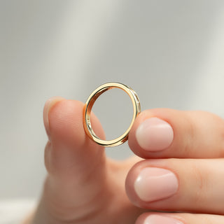 Baguette diamond half eternity wedding band – sleek and modern timeless design